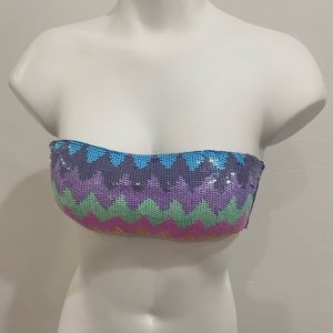 Victoria's Secret Strapless Sequin Bandeau Bikini Swim Top Size S Blue